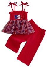 USA 4th Of July Holiday Outfit Top Pants Ruffles 3-4Y SDBT 