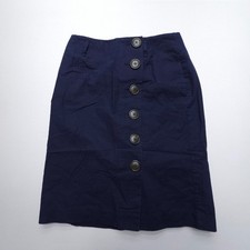 Boden Button Front Skirt Womens 6 Blue Linen Cotton Short Straight Knit Preppy