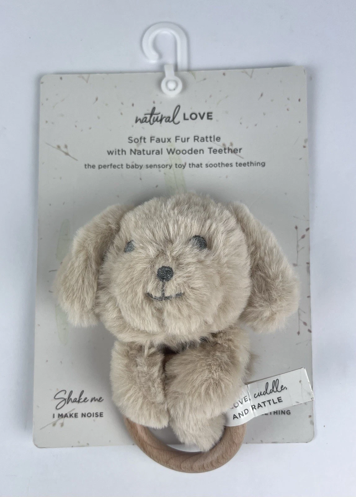 Natural Love Beachwood Teething Ring Faux Fur Puppy Rattle