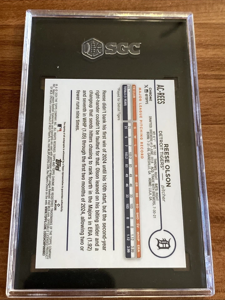 4/5 2024 Topps Chrome Reese Olson Red Wave Auto Rookie (AU, RC) SGC 9 MT - Image 2 of 2