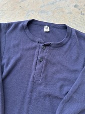 Vintage 70s Hanes Henley Waffle Knit Thermal Navy Blue XL Long Sleeve