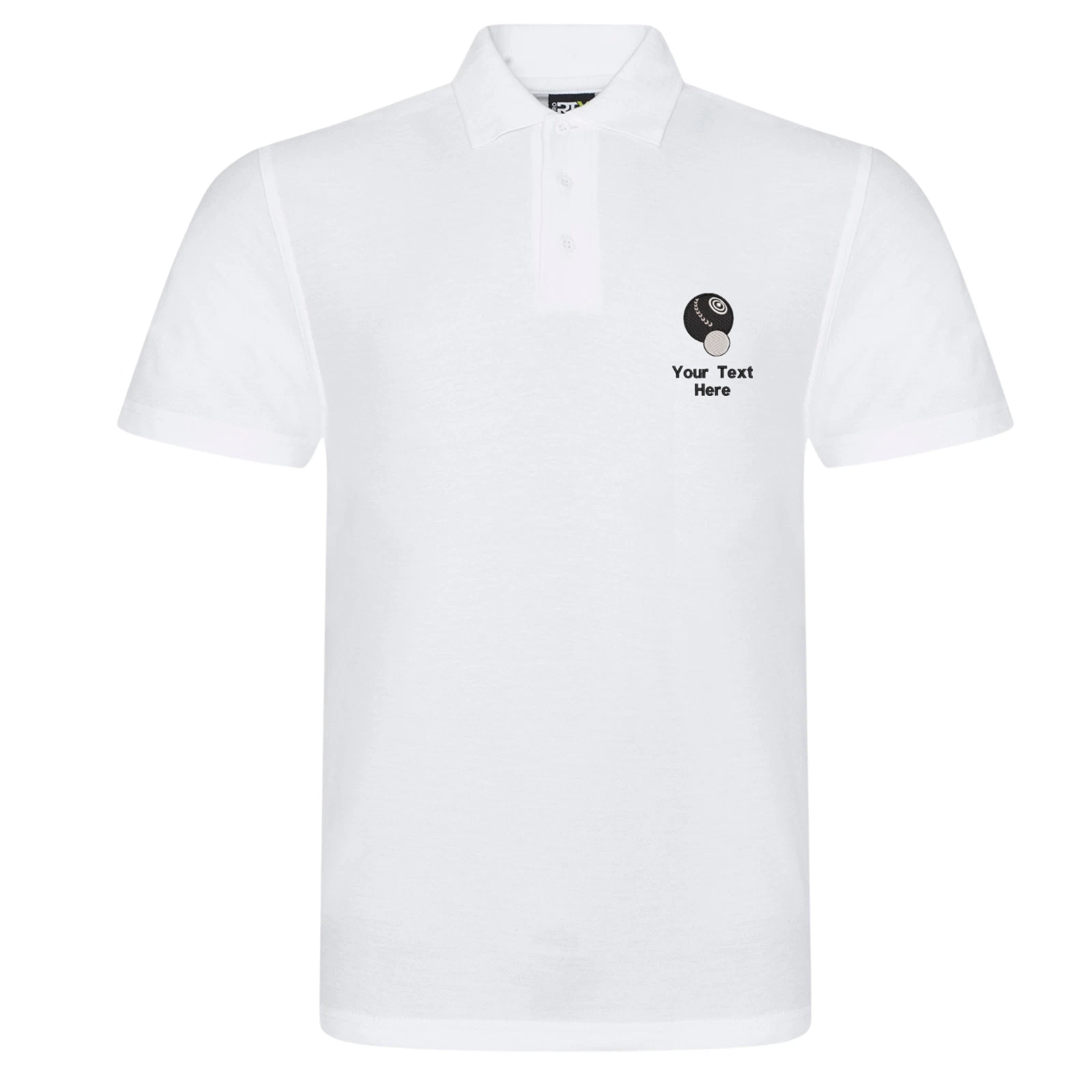 Lawn Bowls Polo Shirt – White – Customised Text club name