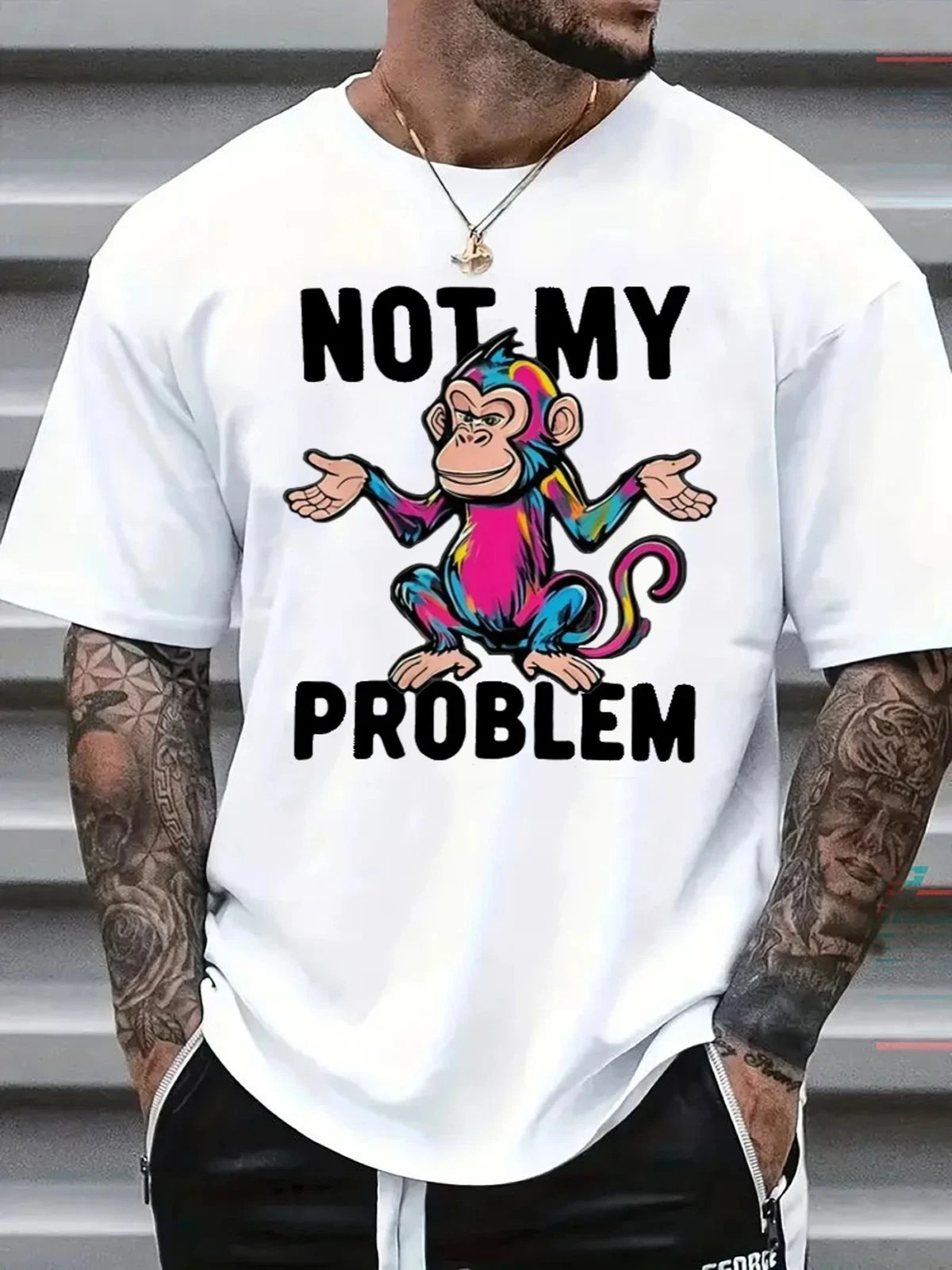 Not My Problem Funny Monkey Graphic T-Shirt Men's Casual Humor Tee Shirt
