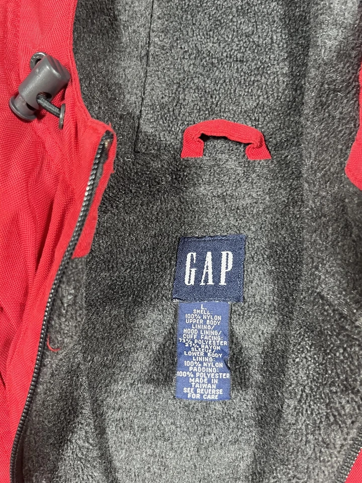 GAP Jacket Mens Large Red Gray Hooded Anorak Pullover Fleece Lined Half Zip - Image 4 of 4