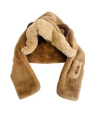 Brown Faux Fur Baby Bear Hooded Scarf With Ear Details  Leather Patch Accent