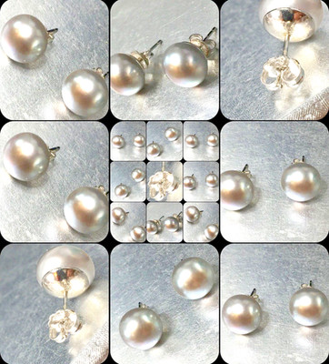 Honora Ohrstecker 14 Karat massiv Weißgold 10 mm silber grau Perlen 3,05 g