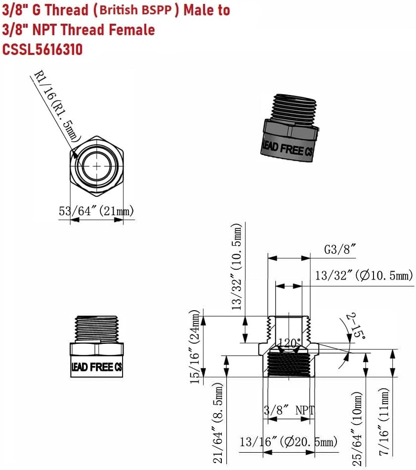 G Thread (British BSPP) Male to NPT Thread Female Pipe Fitting Adapter ...