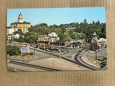 Postcard Auburn CA California Old Town Courthouse Firehouse Gas Station Roadside