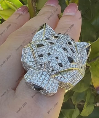 Lab Created Diamond Womens New Arrival! Exotic Panther Head Bling Ring 925 Silve
