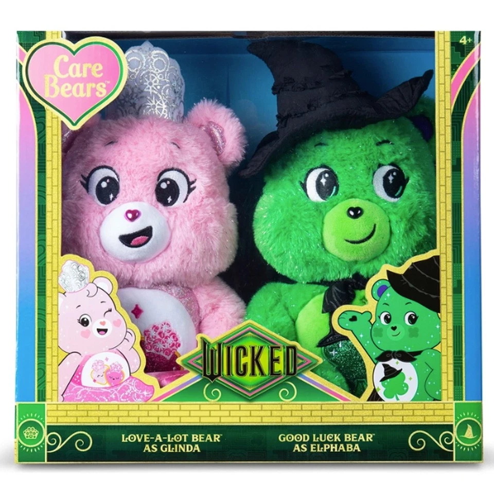 Care Bears x Wicked 2-Pack Glinda Love-a-Lot Bear & Elphaba Good Luck Bear
