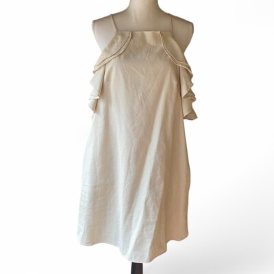 Linen Lux Linen Blend Ivory Ruffle Accent Mini Dress XL lined minimalist  preppy | eBay