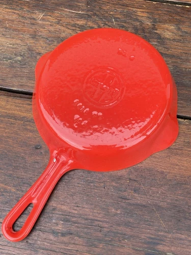 Griswold Cast Iron Red and Cream Enameled #4 Skillet