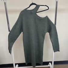 Stitchdrop Acrylic Green Off the Shoulder Women's Sweaterdress - Size Large
