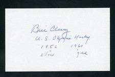 Bill Cleary 1960 Olympic Hockey Gold Medal Signed 3x5 Index Card E26947