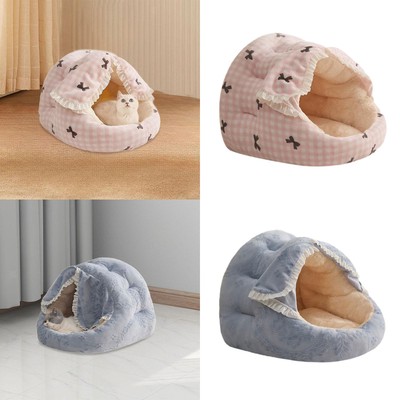 Hooded Cat Bed Cave Warm Covered Cat Bed for Pet Supplies Rabbit Hedgehog