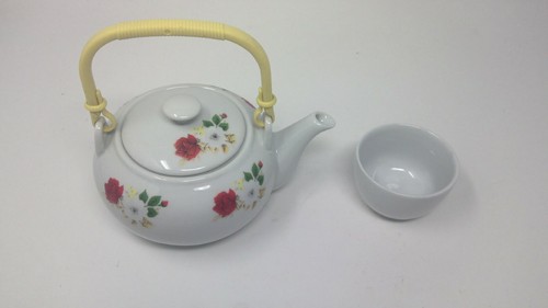 Small Saki Teapot Floral Print Plastic Handle With One Cup - Picture 3 of 8