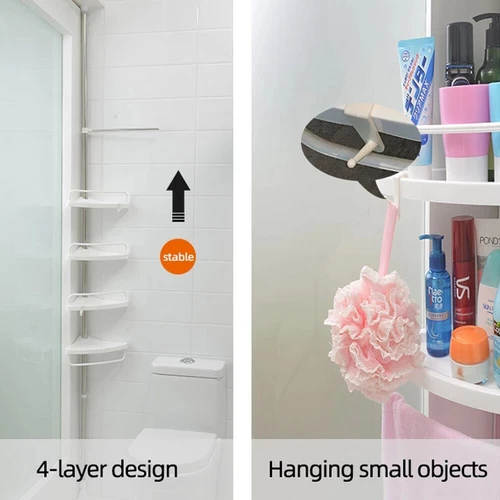 4 Tier Telescopic Bathroom Wall Corner Shelf Rack Shower Caddy Storage Organizer - Picture 5 of 11