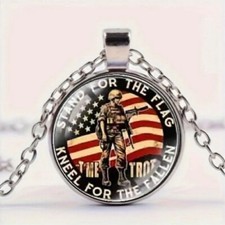 Patriotic Military Flag Design Art Round Pendant Necklace Charm