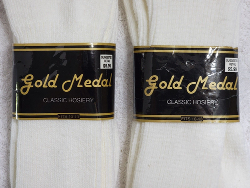 2 PARES CALCETINES BLANCOS MEDALLA DORADA VINTAGE PARA HOMBRE TALLA 10-13 ACRÍLICO Y NYLON HECHOS EN EE. UU. - Imagen 2 de 4