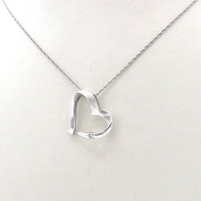 10k White Gold Natural Diamond Open Heart Pendant Necklace 19in