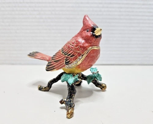 Cardinal Jeweled Trinket Box Austrian Crystals Enameled Magnetic Latch
