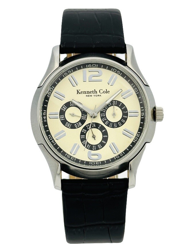 Kenneth Cole KC1229 Multi-function Cream Dial Black leather strap