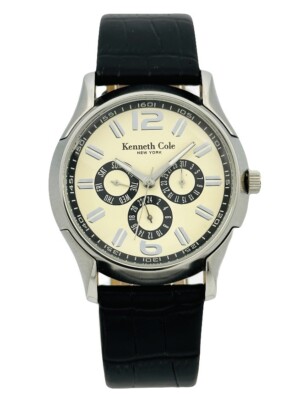 Kenneth Cole KC1229  Multi-function  Cream Dial Black leather strap Watch
