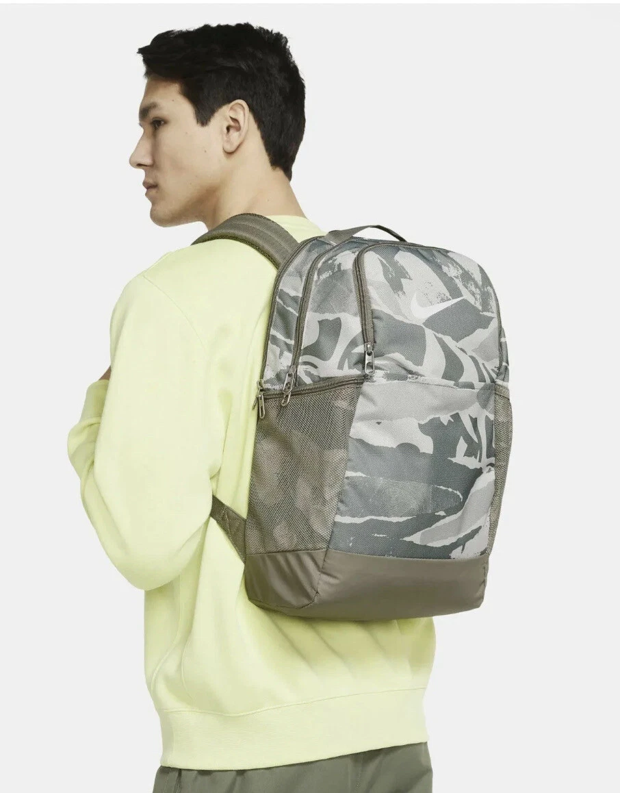 Nike Brasilia Training Backpack Green Grey Camo Print Unisex CU9648-320 New