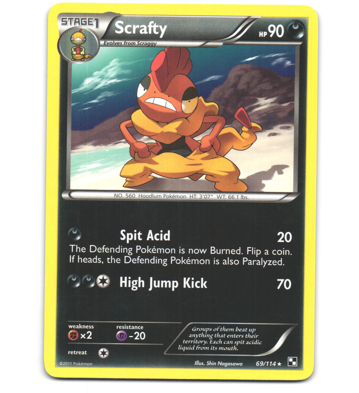 Pokemon 2011 Near Mint NM Scrafty Black & White Rare 69/114 Card