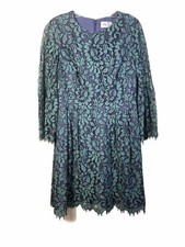 Eliza J Bell Sleeve Lace Fit & Flare Green Blue Dress Sz 8 Summer Cocktail Party