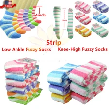 Women's Soft Cozy Warm Fuzzy Indoor or Winter Crew Low Knee-High Sock Strip