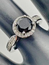 925 STERLING SILVER 7MM FACETED BLACK ONYX CZ HALO SOLITAIRE RING SIZE 6 842