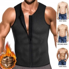 Men's Sweat Waist Trainer Zip Sauna Vest Weight Loss Top Neoprene Body Shaper US