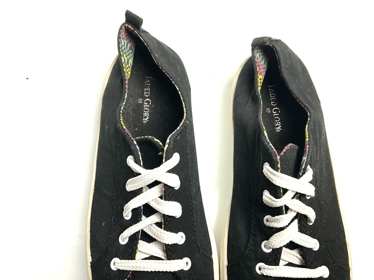 Faded Glory Sneakers Shoes Size 10 Black \u0026 White Converse Style Lace Canvas  | eBay