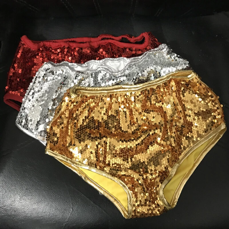 Sexy Calzoncillos Pantalones Cortos Dama Lentejuelas Brillantes Cintura Baja Elásticos Calientes Fiesta Prendas para club nocturno Foto 3 de 4