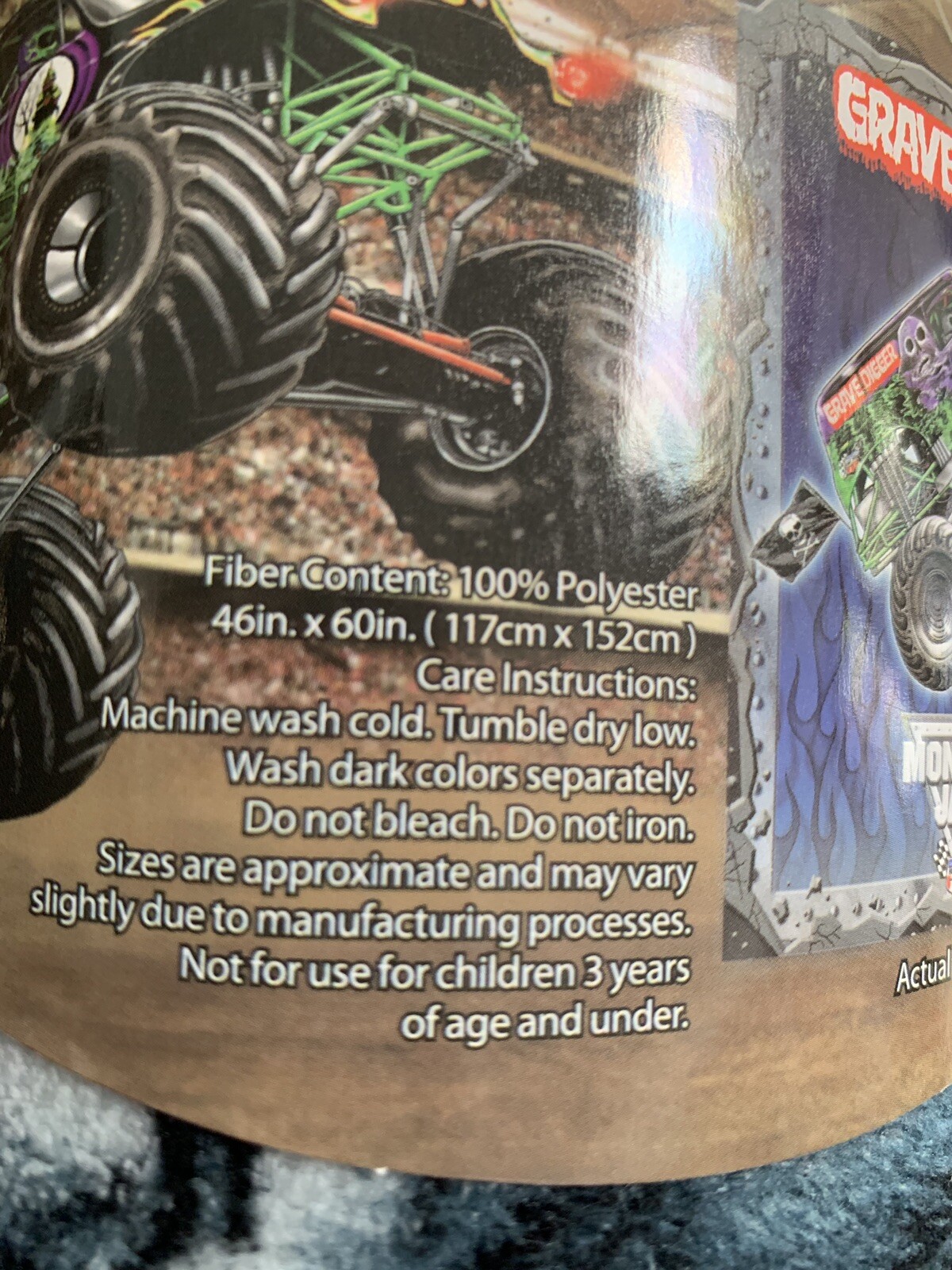 Rare* Hot Wheels Monster Jam Grave Digger Truck 60”x46” Throw Blanket