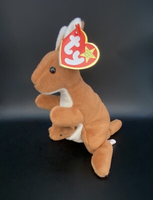 Retired Ty Beanie Bay 1996 Pouch Kangaroo Rare Style 4161 PVC With Errors NWT
