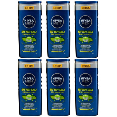 Nivea Men Duschgel ENERGY 6 x 250ml - 24H Frische Effekt - ph-hautfreundlich