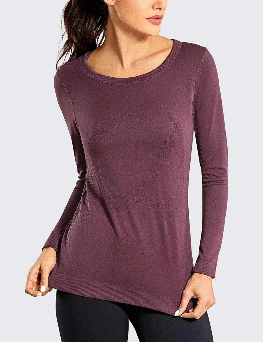 CRZ YOGA Womens Top Maroon Seamless Athletic Long Sleeve Running