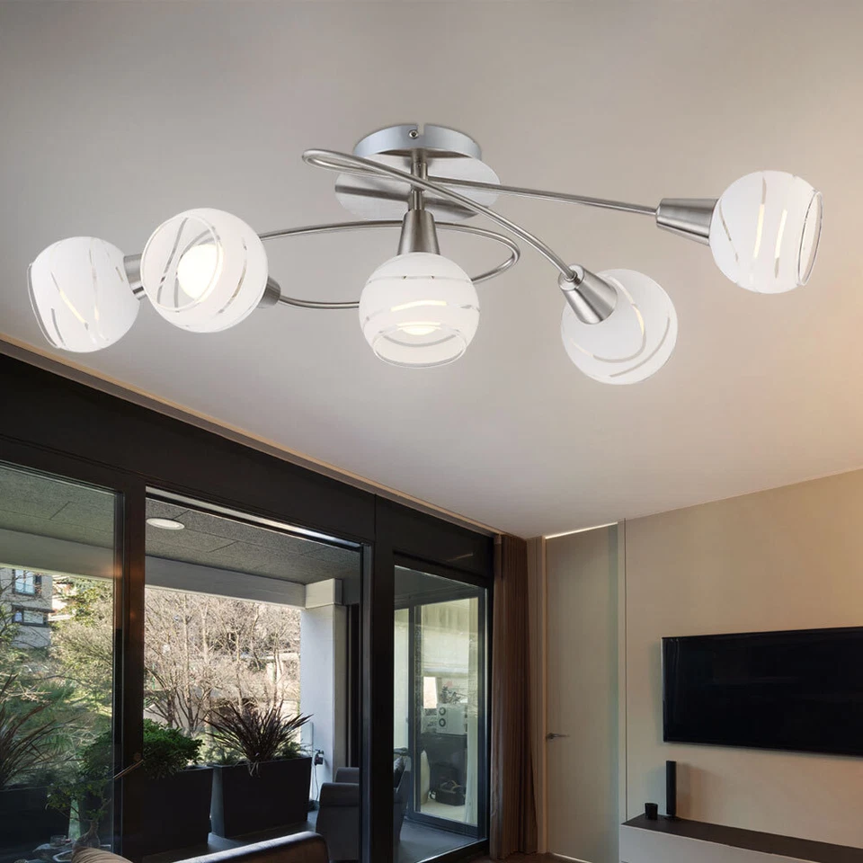 Plafoniera Lampada Letto 5 Fiamma Vetro Satinato Trasparente LED - Immagine 4 di 4