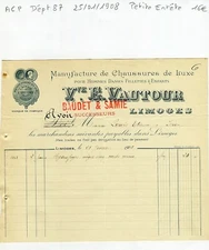 Dept 87 - Limoges - Petite Entête d'une Manufacture de Chaussures du 25/01/1908