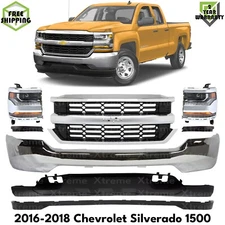 Front Bumper Chrome & Headlights Assembly Kit For 2016-2018 Chevy Silverado 1500
