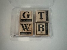 Stampin' Up "Around the Block" wood mounted rubber stamp set of 4 - 2005. b7