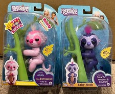 Lot Of 2 WowWee Fingerlings Baby Sloth - Glitter Pink Melody Purple Marge NEW