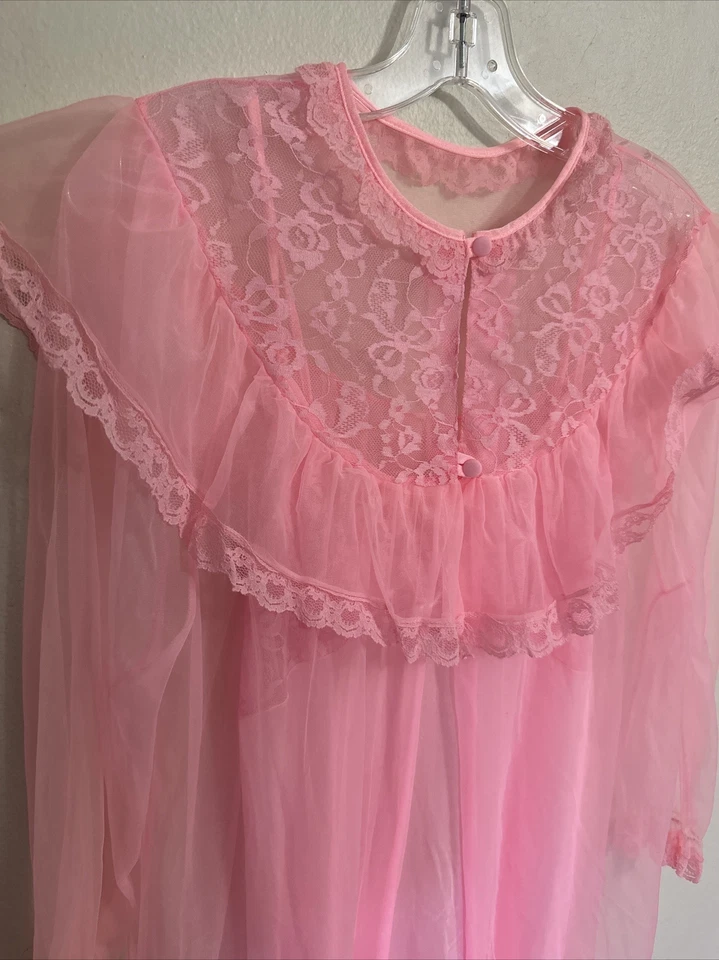 2 piezas Bata y Vestido Hada Transparente Barbie Núcleo Rosa Brillante Gasa Encaje Peignoir Foto 3 de 4