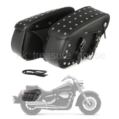 Motorcycle PU Side Saddle Bags Black For Yamaha Virago 250 500 535