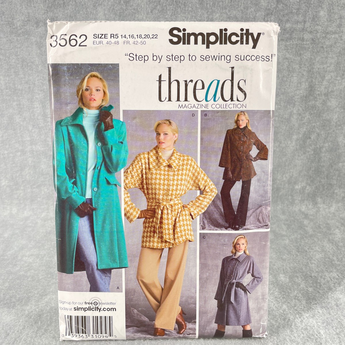Simplicity 3562 Plus Size Button Down Coat Lined Misses Sz 14 22