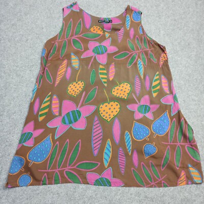 Defekt Gudrun Sjoden Bluse XL Blumenmuster Viskose Top Braunes Rosa Blau Grünes