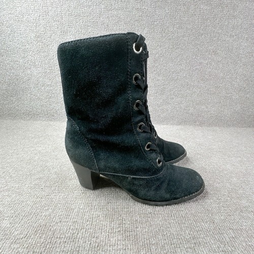 Sporto Boots Womens 9.5 Black Suede Lace Up Block Heels Shoes - Picture 5 of 10