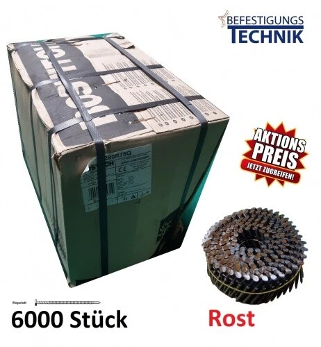 BOSTITCH Vástago de anillo de 2,8 x 75 mm clavos de bobina en blanco ROST cable almacenado 16 ° para clavadora de bobina 6M